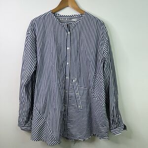 Niko And… Striped Button Down Shirt Women’s Long‎ Sleeve Artsy Cotton Navy Japan